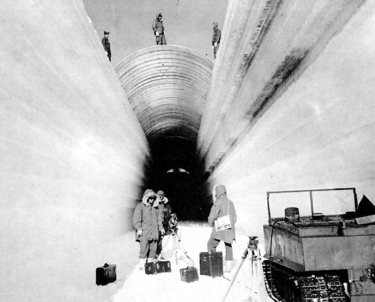 Camp Century trench construction in 1960. Wikimedia commons.